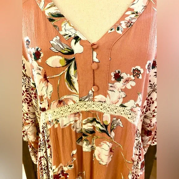 Umgee Floral Bell Sleeves Babydoll Boho Tunic Dress - Picture 2 of 7